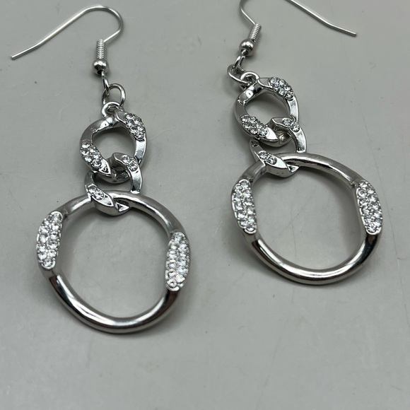 Jewelry - Holiday Glitter Double Circle Silver Crystal Dangle Earrings – Festive Gift